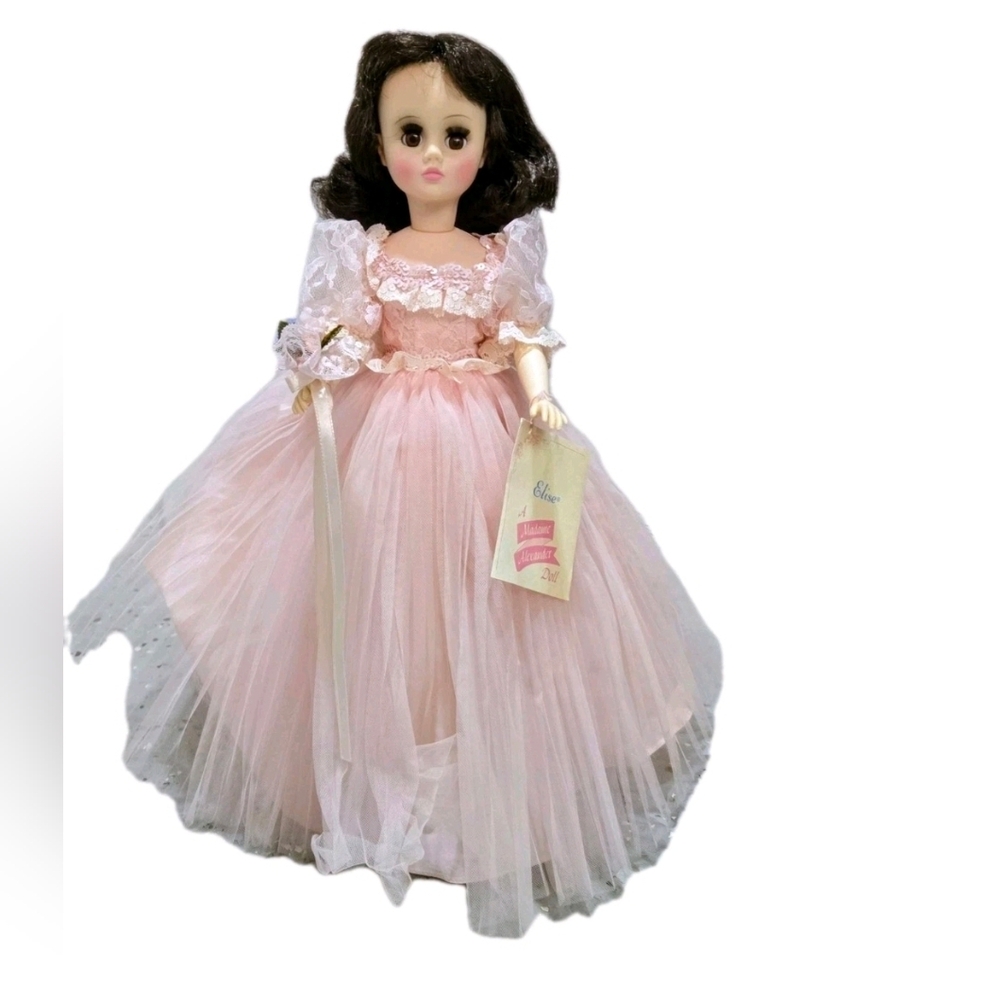 Vintage Madame Alexander "Elise" Bridesmaid #1655 Pink Brunette Doll on Stand